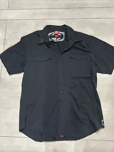 Vintage Y2K Split Button Down Short Sleeve Skate Shirt Black Large - Picture 1 of 4