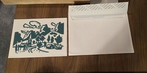 Rare Sir Kyffin Williams R.A. Linocut Christmas Card Church Mountains Trees Snow