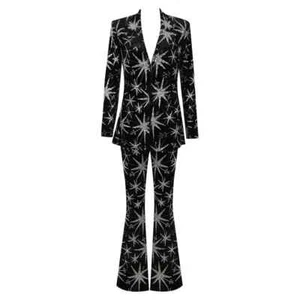Women Business Suit 2-piece Set Slim Fit Glittering Decals Suit for Wedding - Picture 1 of 16