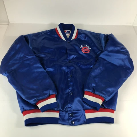 VTG Swingster Chicago Cubs Satin Jacket Adult Medium Blue Button Up MLB Hole # Cover