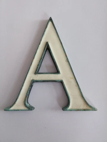 Vintage bronze & enamel letter  'A' off white 4inch shop sign Cover