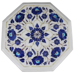 12" Marble Table Top floral lapis lazuli Inlay Handmade Work Home Decor - Picture 1 of 6