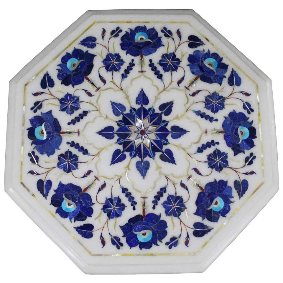 12" Marble Table Top floral lapis lazuli Inlay Handmade Work Home Decor - Image 1 of 4