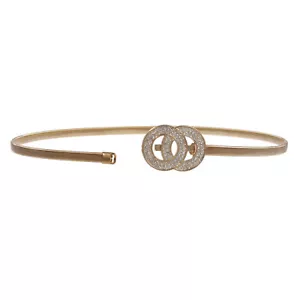 Cinturón elástico delgado de metal para mujer con hebilla circular de estrás - Imagen 1 de 12