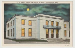 Johnson City Tennessee USA Postamt Nachtsicht Leinen Postkarte - Bild 1 von 2