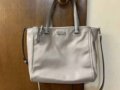 Kate Spade Dawn Gray Nylon Double Zip Medium Satchel Leather Straps 2 Way Bag - Image 1 of 4