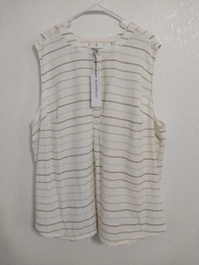Liz Claiborne Womens Size 3X Shortsleeve White & Tan Stripped Blouse Top NWT - Picture 1 of 3