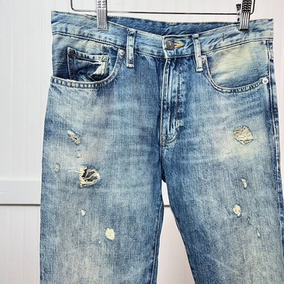 Ralph Lauren Denim & Supply 25 Distressed 中号漂白水洗男友牛仔裤 Y2K — 第 1/4 张图片