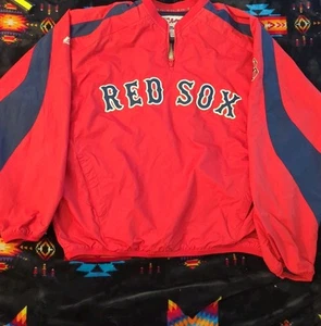 AUTHENTIC MAJESTIC Collection MLB Red Sox Jacket Size L 1/4 Zip Windbreaker Red - Picture 1 of 5
