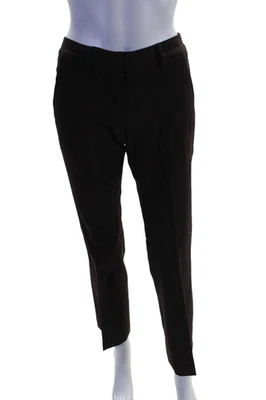 DKNY 女式拉链飞中腰打褶正装裤子棕色羊毛 0 码 — 第 1/4 张图片