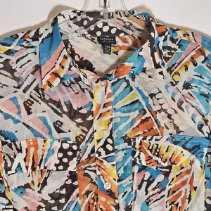 Rafaella Top Damen klein mehrfarbig Schmetterling Monarch Kunst zum Tragen Knopfleiste S - Bild 1 von 14