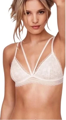 粉色维多利亚的秘密绑带象牙色花边文胸 S 码浅衬里 — 第 1/4 张图片