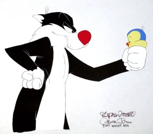 SIGNED CHUCK JONES SYLVESTER CAT 1997 PRODUCTION CEL Tweety Bird Warner Brothers - Picture 1 of 2