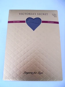 Vintage Victoria's Secret Dessous für Beine tiefschwarz Medium seidig transparent Strümpfe - Bild 1 von 3