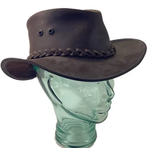 Overlander Cracker Jack Brown Buffalo Leather Braided Rope Cowboy Hat L - Picture 1 of 7