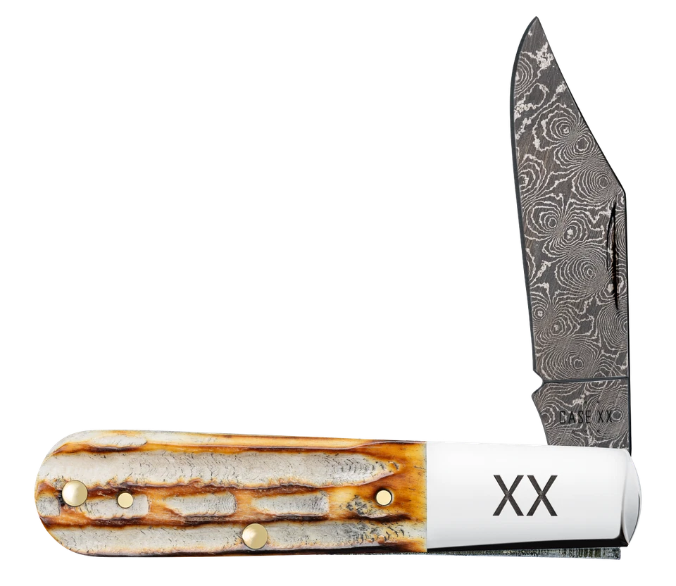 Case xx Knives Barlow Jigged Burnt Natural Bone 27232 Damascus Pocket Knife - Image 1 of 4