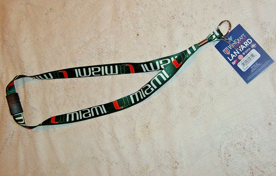 UNIVERSITY OF MIAMI CANES  GREENBRAKEAWAY 1" X 36"  DETACH BUCKLE LANYARD   NEW - Image 1 of 1