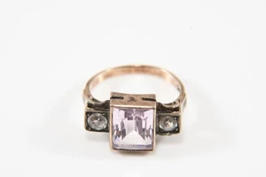 Q13Z17- Gold 333 8kt Art Déco Ring mit Amethyst und Bergkristallen - Picture 1 of 12