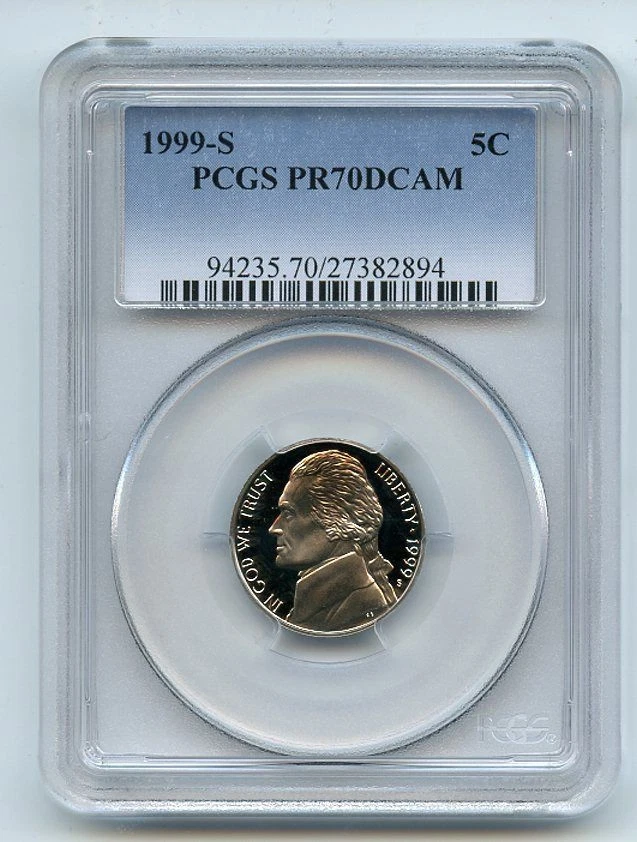 1999 S 5C Jefferson níquel PCGS PR70DCAM - Imagem 1 de 1
