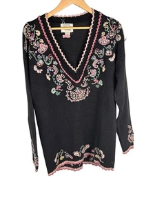 Vintage Ninon De Lenclos Chunky Knit 3D Floral Granny Core Cottage Med Sweater - Picture 1 of 5