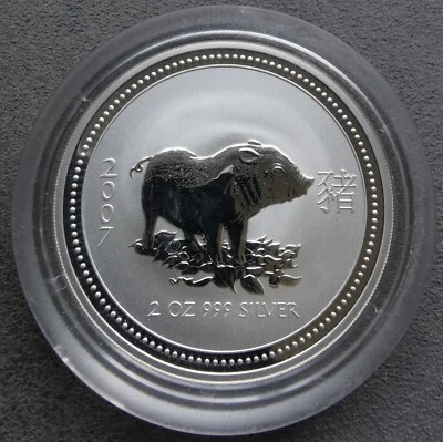 2oz Lunar I Schwein 2007 Silber 2 oz pig 999 AG silver 2 Dollar Australien - Bild 1 von 2