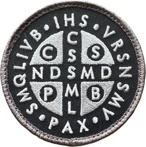 ST BENEDICT CROSS CRUSADER CHRISTIANITY TACTICAL ARMY SWAT B&W HOOK MORALE PATCH - Picture 1 of 2