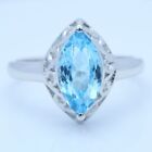 Genuine Natural Swiss Blue Topaz Diamond Solid 925 Silver Engagement Fine Ring