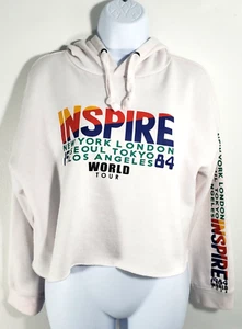 Felpa Forever 21 Donna Small S Bianca Inspire World Tour 84 Con Cappuccio Tagliata - Foto 1 di 7