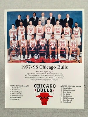 Майкл Джордан 1997-98 Chicago Bulls Team Picture NBA Champions Last Dance - Изображение 1 из 3