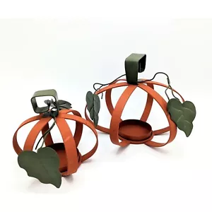 Jaula portavelas de calabaza de otoño para velas de té (2) par de metal doblado rústico de granja - Imagen 1 de 4