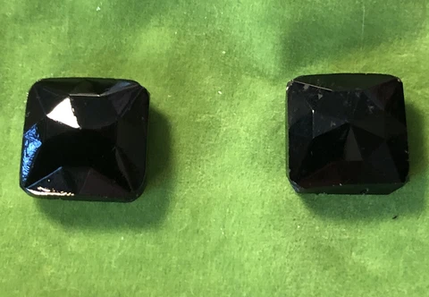 Antique Lot of 2 Czech Square Dome  Faceted Black Jett Glass Buttons-1/2” Cover