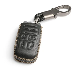 Black Leather Key Fob Cover Chain For Dodge Ram 2500 3500 4500 5500 5 Buttons - Picture 1 of 5