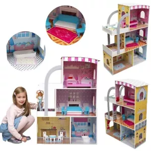 Barbie Hölzern Großes Puppenhaus Landhaus Dollhouse Möbel Höhe 103cm HOLZ - Bild 1 von 11