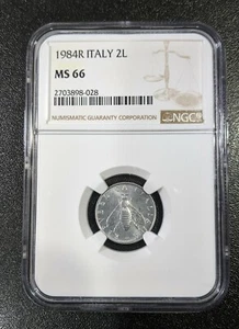 1984 MS66 Italy 2 Lire NGC KM 94 UNC TOP GRADE! 2L  - Picture 1 of 2