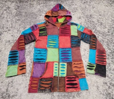 Rising International Size S/Medium Zip Hoodie Jacket Boho Art 100% Cotton Nepal - Image 1 of 4