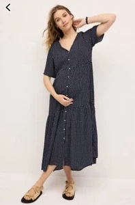 Maternity/Nursing During & After Casual Dress 100% Viscose Buttoned Tiered Dress - Picture 1 of 7