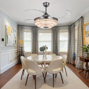 Silver 42" Crystal Ceiling Fan 7 Colors APP Remote Chandelier LED Fan For Room - Picture 1 of 18