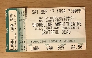 1994 THE GRATEFUL DEAD MOUNTAIN VIEW CA 9/17 BIGLIETTO CONCERTO STUB JERRY GARCIA - Foto 1 di 2