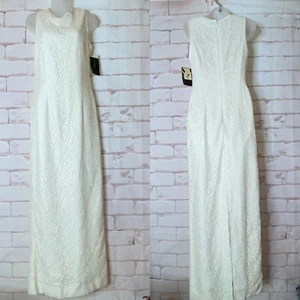 Vintage Nicole Miller Off White Lace Sleeveless Column Gown Dress Maxi Sz 8 NWT - Picture 1 of 11