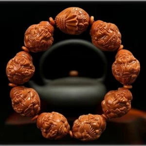 1.7*2.5cm Olive Carved Core Red Material God of Wealth Olive Hu Zhaocai Bracelet - Picture 1 of 4