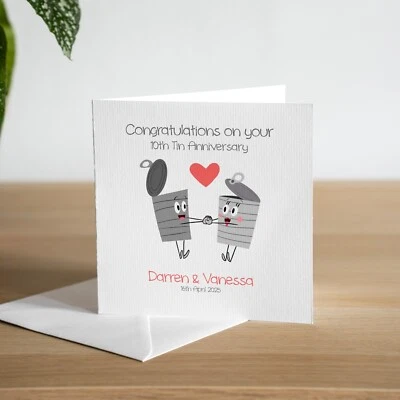 MARVELLO Personalised Handmade 10th Tin Wedding Anniversary Card Husband Wife Couple