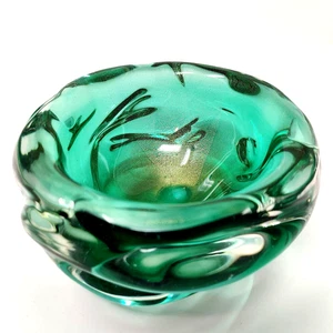 Archimede Seguso Murano Green Gold Glass Bowl Dish Italian Art Jelly Mould MCM - Picture 1 of 24