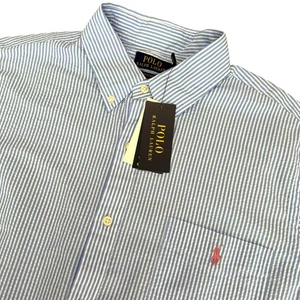 Polo Ralph Lauren NWT Mens Seersucker Blue Striped Short Sleeve Shirt Size XL - Picture 1 of 10