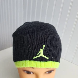 Jordan Boys Beanie Knit Hat Black Yellow Logo Jumpman Acrylic Youth One Size - Picture 1 of 10