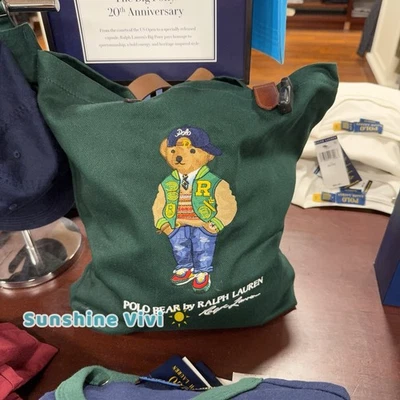 NWT Polo Ralph Lauren Cotton Twill Embroidered Field Jacket Bear Tote Bag Green - Image 1 of 4