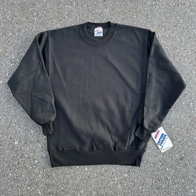 Sudadera De Colección Jerzees Division Of Russell Negra Cuello Redondo En Blanco Años 80 90 EE. UU. Foto 1 de 4