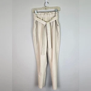 Bagatelle Belted High Waist Faux Leather Viscose-lined Beige Pants Women's XS - Picture 1 of 11