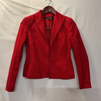 Chaqueta Blazer Anne Klein Roja Texturizada Mezcla de Algodón Elástica Para Mujer Talla 4P Forrada Foto 1 de 4