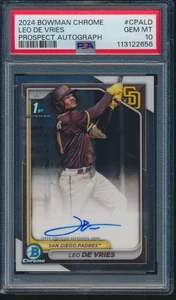 PSA 10 LEO DE VRIES AUTO 1er 2024 Bowman Chrome Prospects PADRES RC GEMA COMO NUEVO - Imagen 1 de 2