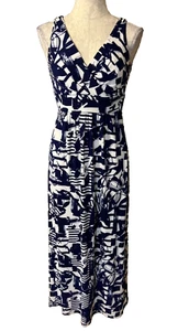 Chaps Ralph Lauren Dress Maxi Blue Ivory P S Petite Small Sleeveless Washable - Picture 1 of 7